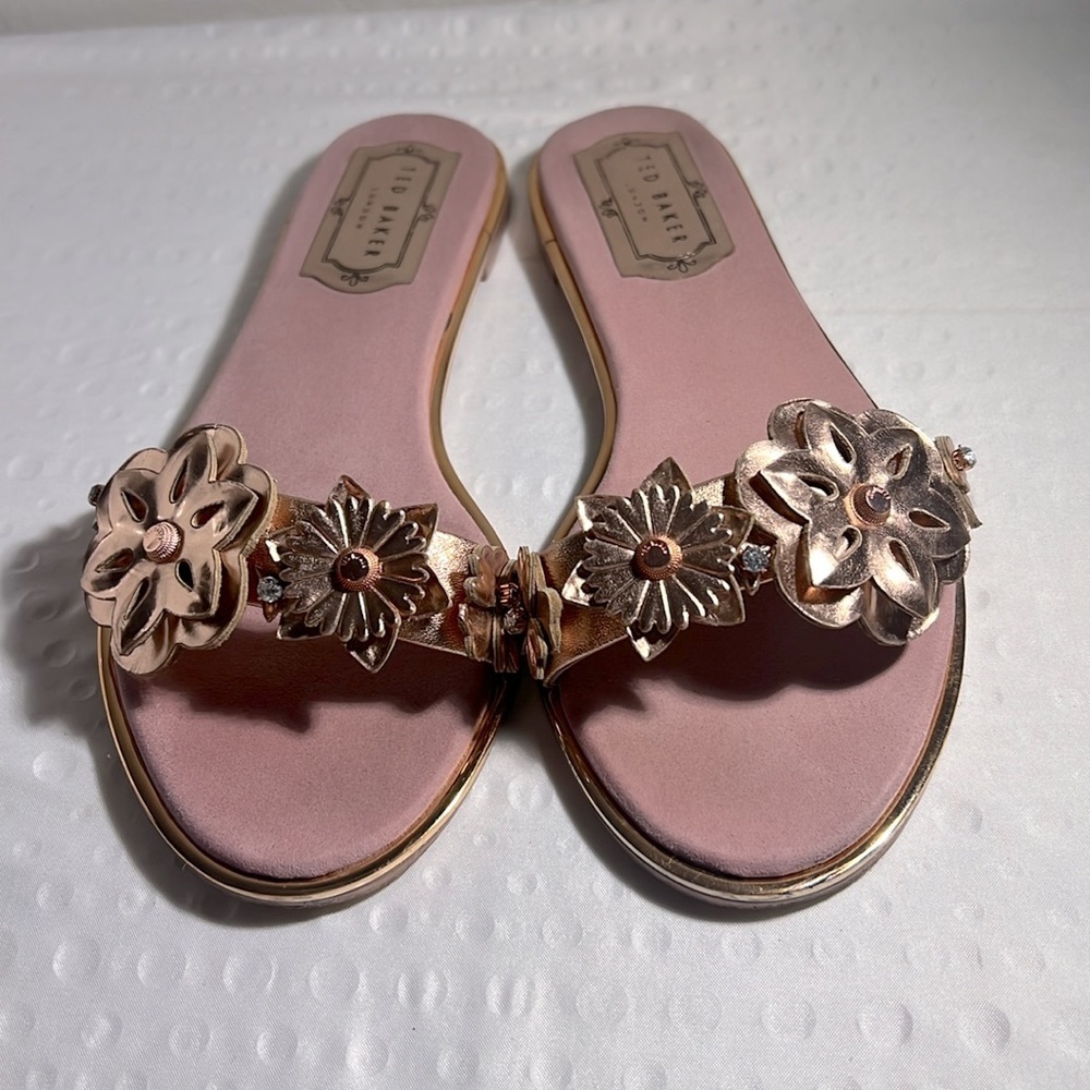 Ted Baker London Pink Floral Embellished Slide Sandals